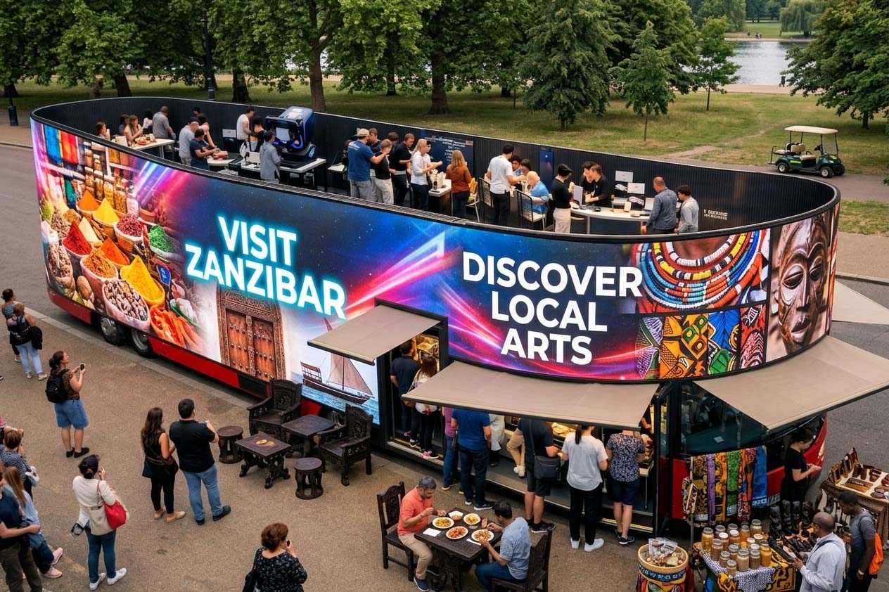 Visit Zanzibar activation bus in a park